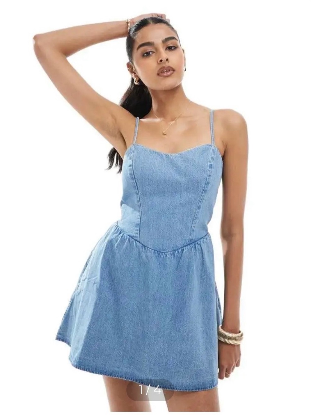 Hollister Drop Waist Denim Dress with Spaghetti Straps